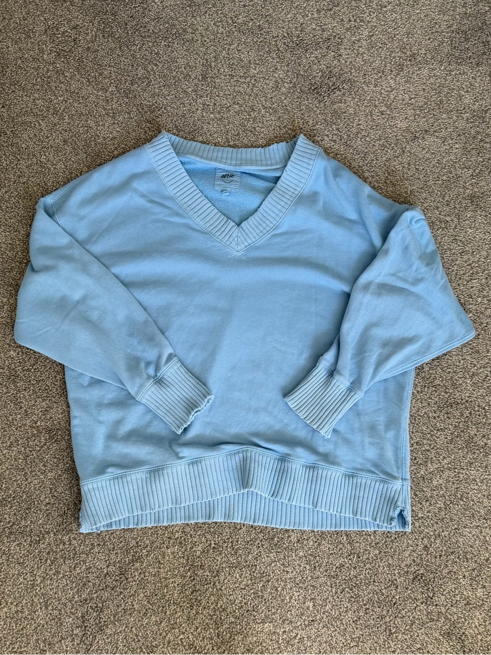 Aerie Light Blue V-Neck distressed Sweater